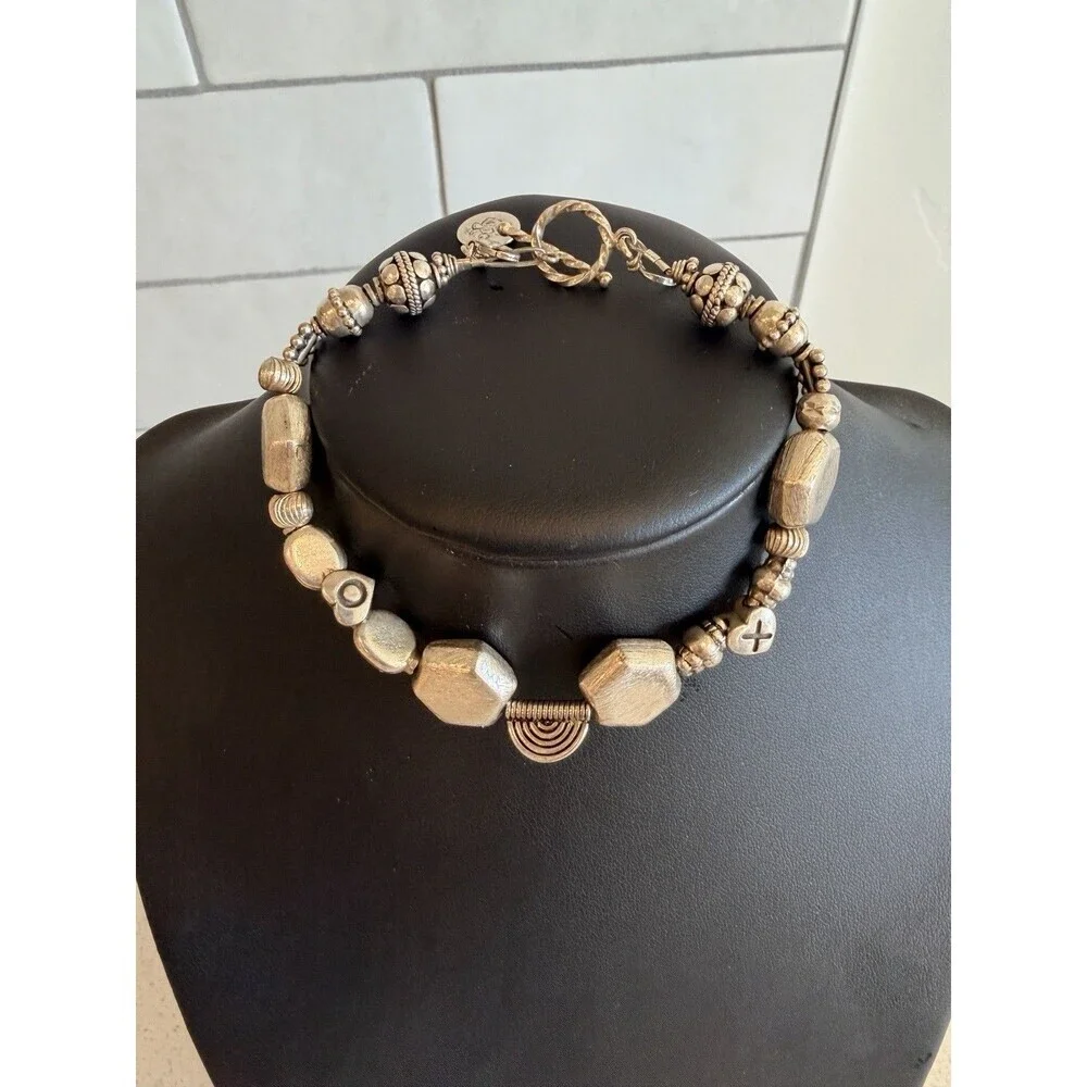 Boho Artisan heavy 925 Sterling Silver Geometric Hexagon Bracelet